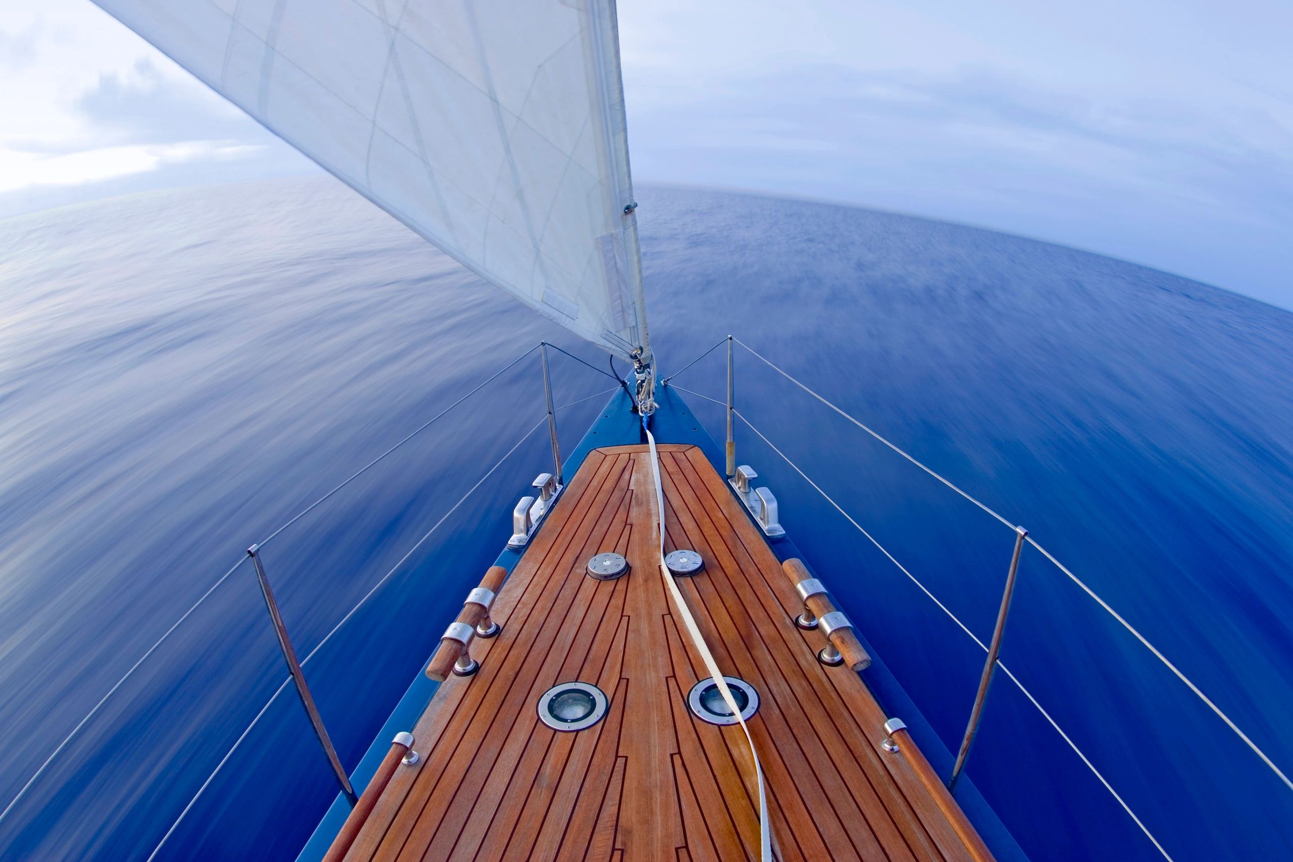 Bow view of sailboat on the water